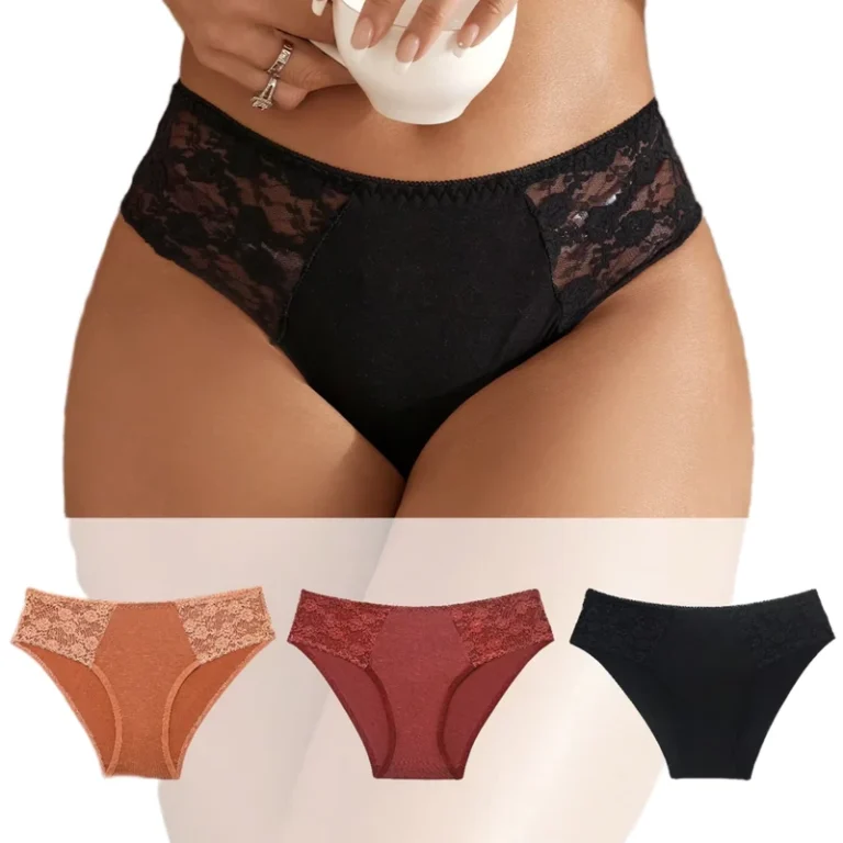Womens-Solid-Lace-3-Piece-Bikini-Panties-Mid-Rise-Transparent-Sexy-Underwear-Soft-Knitted-Comfortable-Embroidered