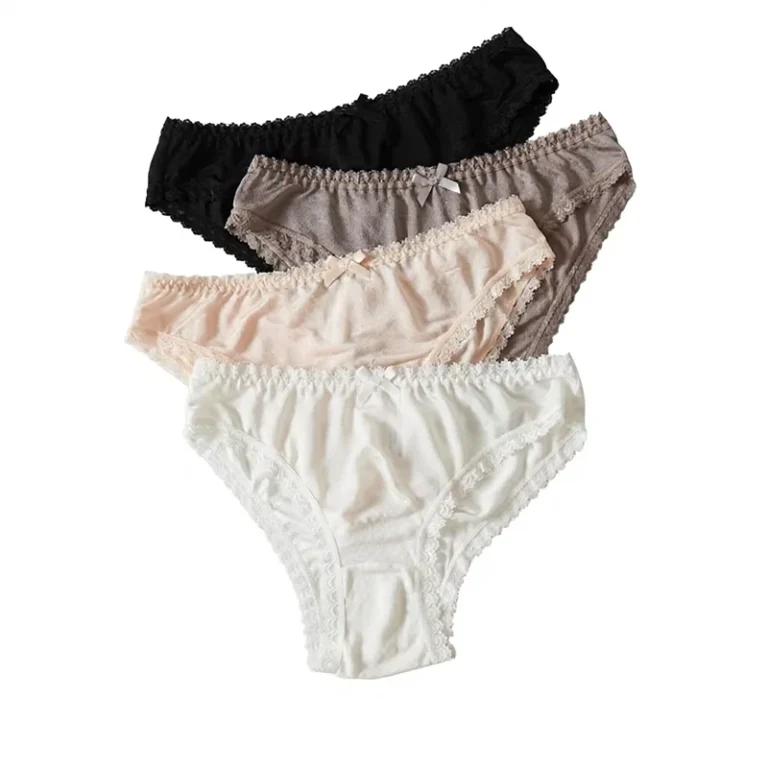 Womens-Teenagers-100-Mulberry-Silk-Antibacterial-French-Lace-Edge-Sexy-Bow-Breathable-Mid-Waist-Briefs
