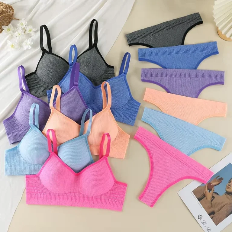 Womens-Underwear-Set-Elastic-Shock-Absorbent-Bra-and-Thong-Everyday-Sexy-Style-with-Gathered-Detail