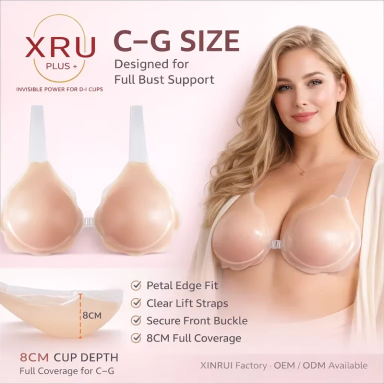 XINRUI-Plus-Size-Petal-Edge-Silicone-Lift-Bra-Clear-Strap-Front-Closure-Full-Coverage-for-Heavy-Bust-Direct-Factory-OEM-ODM