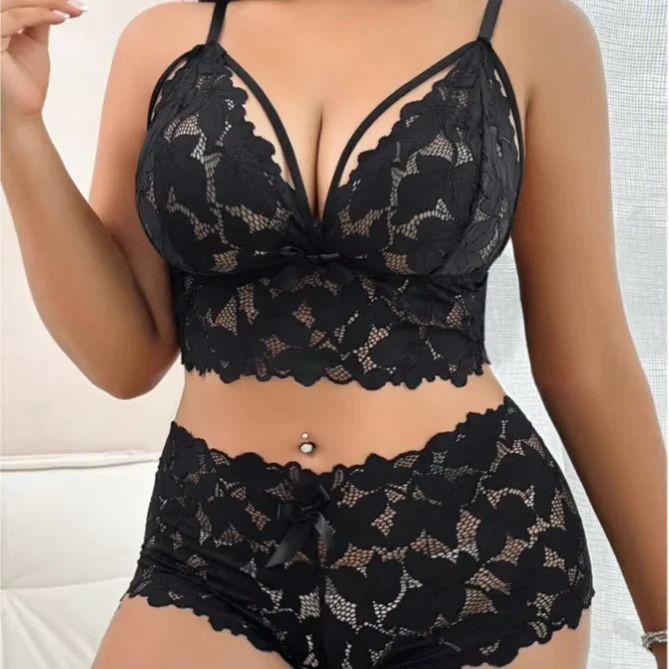 Yuhong-High-Quality-2-piece-Womens-Sexy-Lingerie-Set-Plus-Size-G-string-With-Lace-Decoration-Wire-free-Bikini-Panties-Solid-Pat